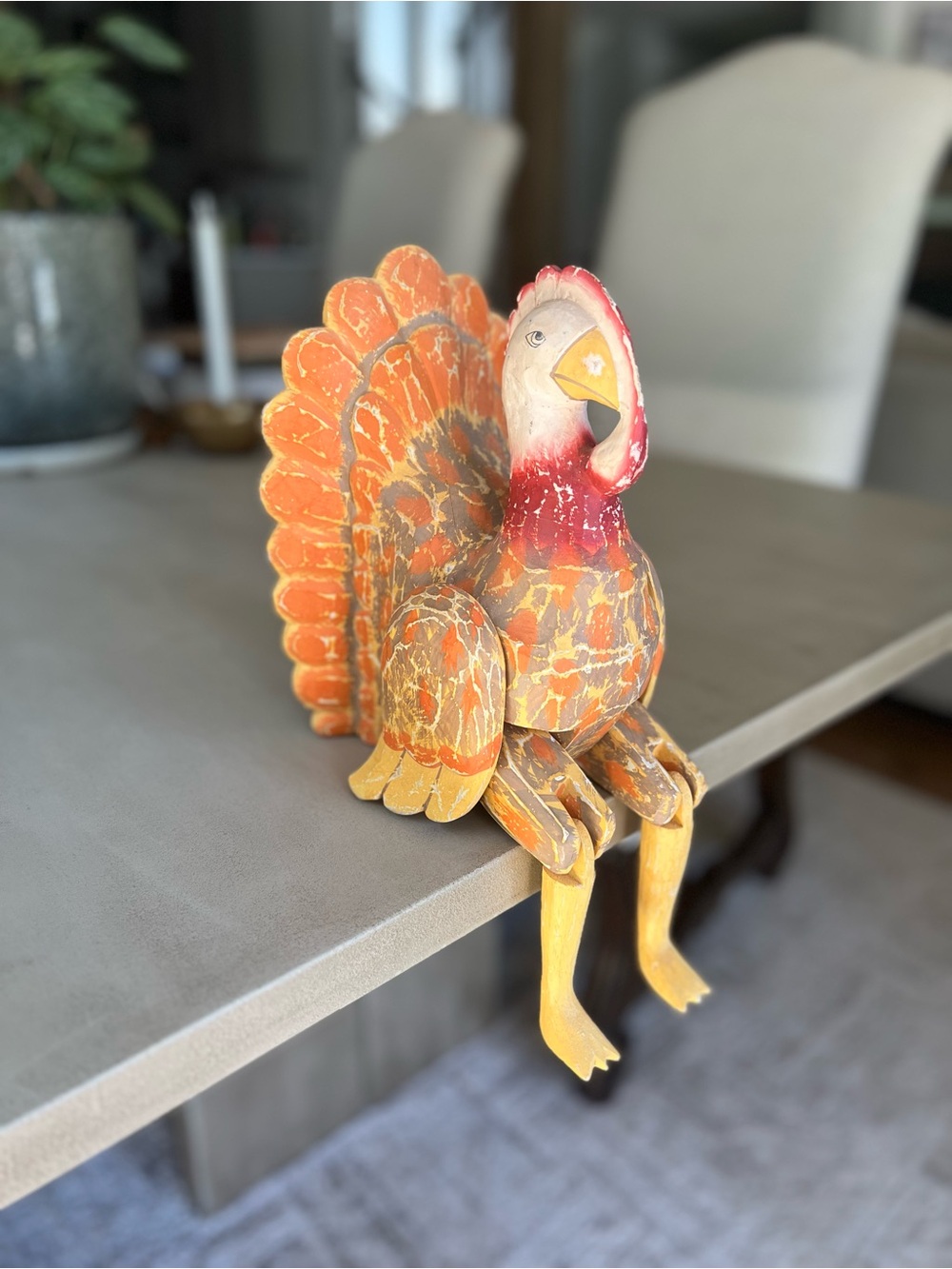 Hand Carved Wooden Turkey Shelf Sitter | Folk Art Thanksgiving Decor